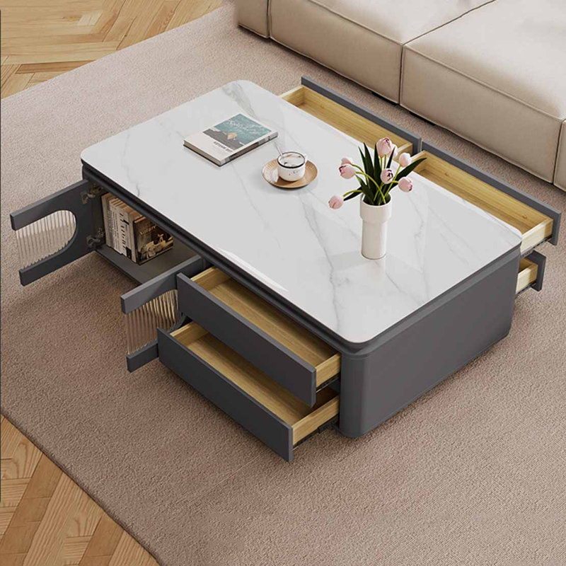 Table basse rectangulaire, Gris foncé, H 21,7 po x L 51,2 po x l 27,6 po, Blanc