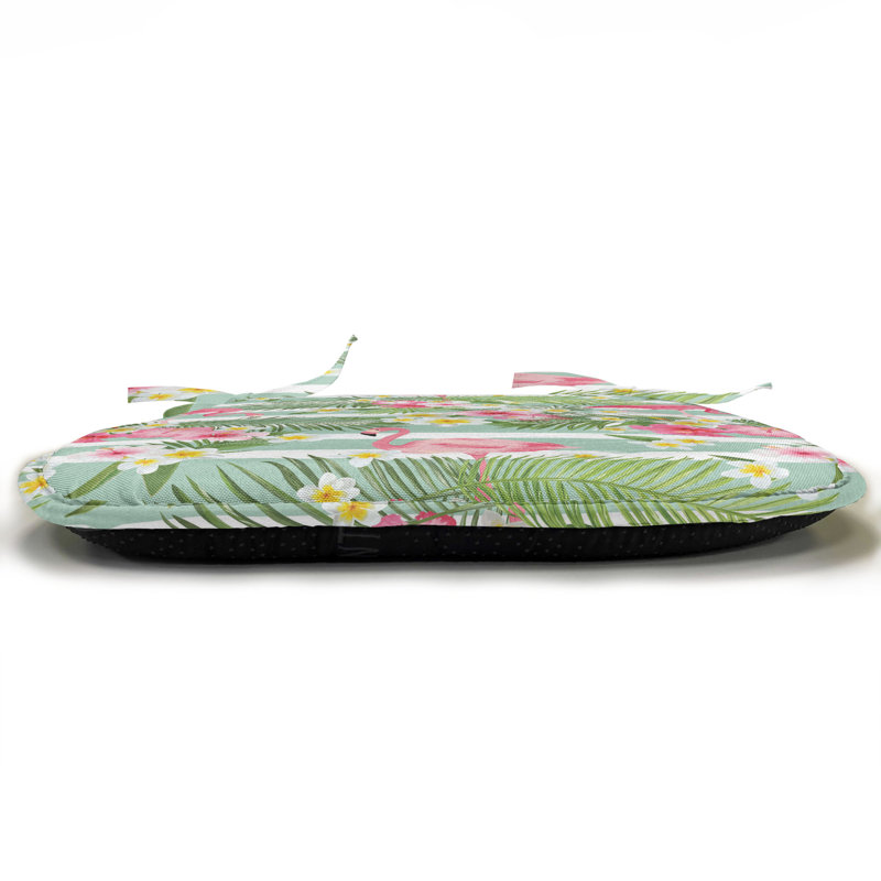 Flamingos with Exotic Hawaiian Leaves Flowers Chair Pad Cushion