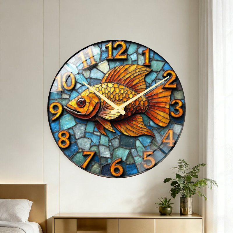 Horloge murale élégante vitrail poisson