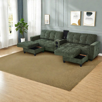 Canapé modulaire spacieux avec rangement et Bluetooth, tissu chenille