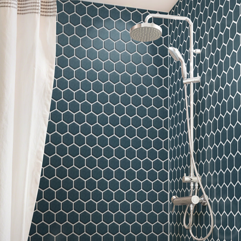 Tribeca 2" Hex Glossy 11-1/8 " x 12-5/8 " Porcelain Mosaic Floor & Wall Tile, Glacier Blue