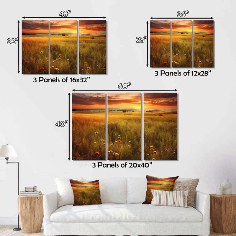 Calming Meadow II sur toile, reproduction de 3 pièces, H 28 po x l 36 po x P 1 po