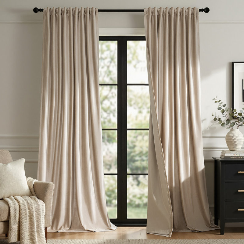 100% Blackout Thermal Insulated Curtains: Luxury Velvet Double Layer Thick Rod Pocket Back Tab Drapes for Living room Bedroom (Set of 2)
