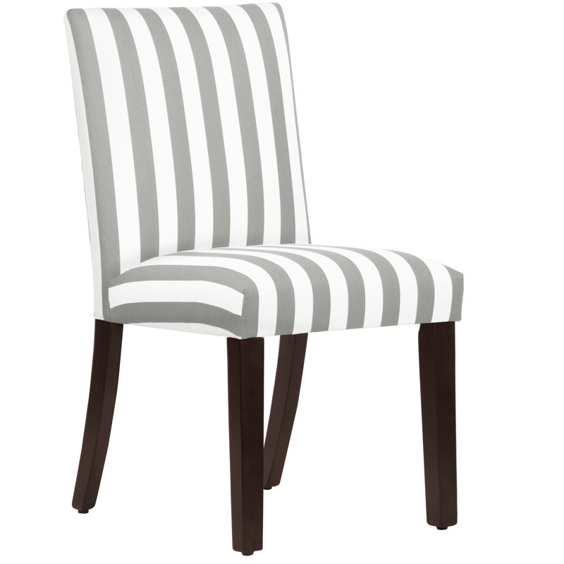 Ilse 20'' H Cotton Upholstered Dining Chair, Canopy Stripe Grey White, Dark Walnut