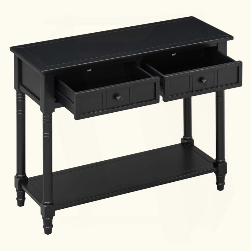 Console rétro avec deux tiroirs et tablette inférieure, Noir