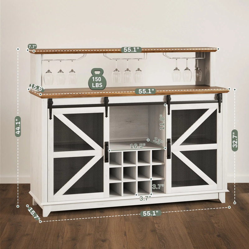 Armoire de bar à café avec lumières à DEL, armoire de rangement de vin de ferme avec support à vin et porte-verres, décor de bar de cuisine, salle à manger à la maison