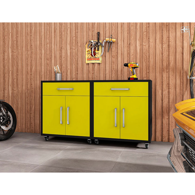 Aseem 2 Piece Single Storage Cabinet ( 34.41'' H x 56.7'' W x 17.72'' D), Black/Yellow
