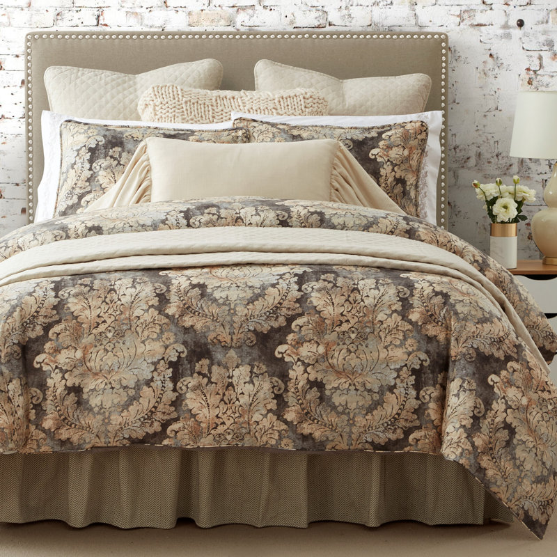 Victoria Gray Cotton Queen Damask Comforter Set
