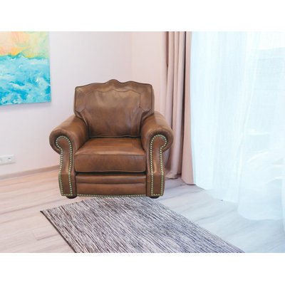 Fauteuil club en cuir véritable avec garniture cloutée 48 po Stana