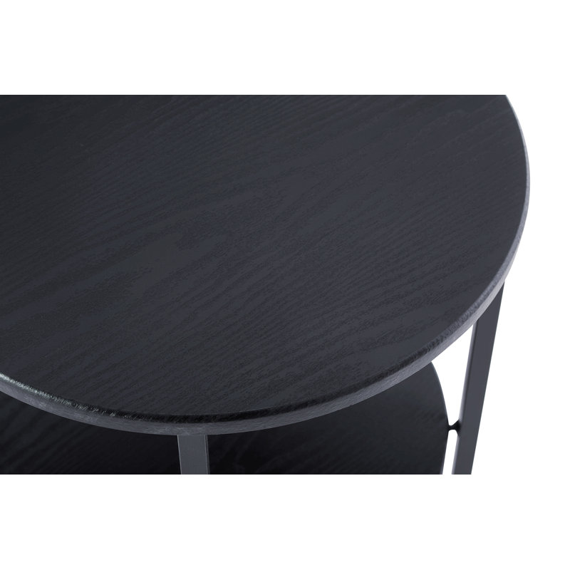 Petite petite table d'appoint ronde, table de bout de ferme à 2 niveaux, tables d'appoint pour petits espaces, tables de chevet pour le salon, tables basses avec tablette de rangement, noir