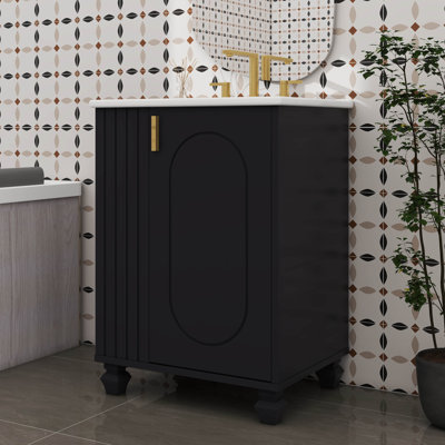 24 Inch Bathroom Vanity Set With A Sink Door Shelf And Side Open Soft Closing Design