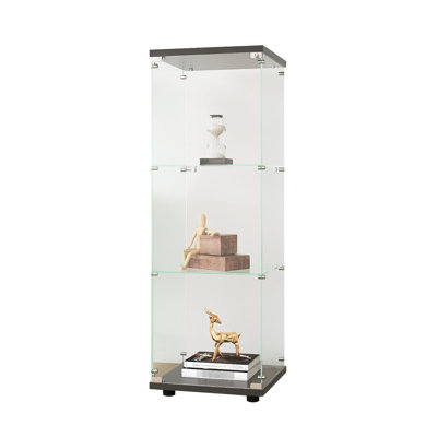 3-shelf Glass Display Smoothing, Curio Cabinets For Living Room, Bedroom, Office, Black Floor Standing Location, Installation Cabinet With 3 Shelves, Easy