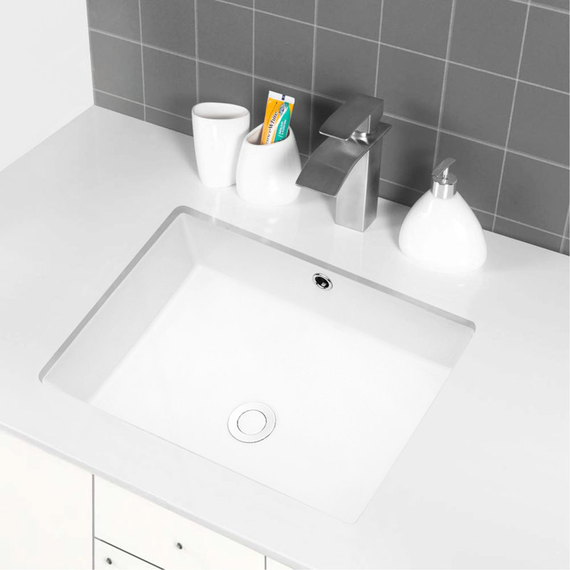 Lavabo de salle de bain rectangulaire encastré en céramique blanche avec trop-plein 22 po x 15,5 po