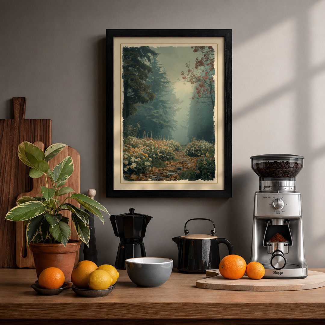 Misty Forest Path Vintage - Framed Print