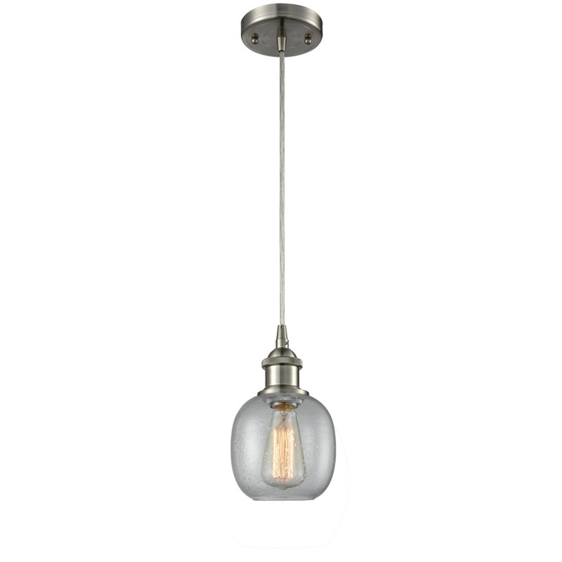 Carlucci 1 - Light Single Pendant, Brushed Satin Nickel, Clear Crackle
