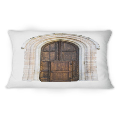La porte d'entrée en bois de la vieille maison italienne I - coussin décoratif imprimé rétro