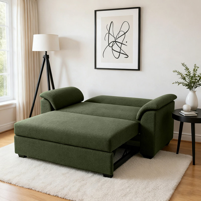 2 Seater Fabric Sofa Bed, Green