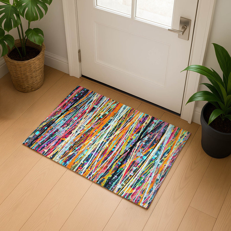 Premium Machine Washable Mayfield AMF2125 Striped Rug, Orange, 1'8" x 2'6"