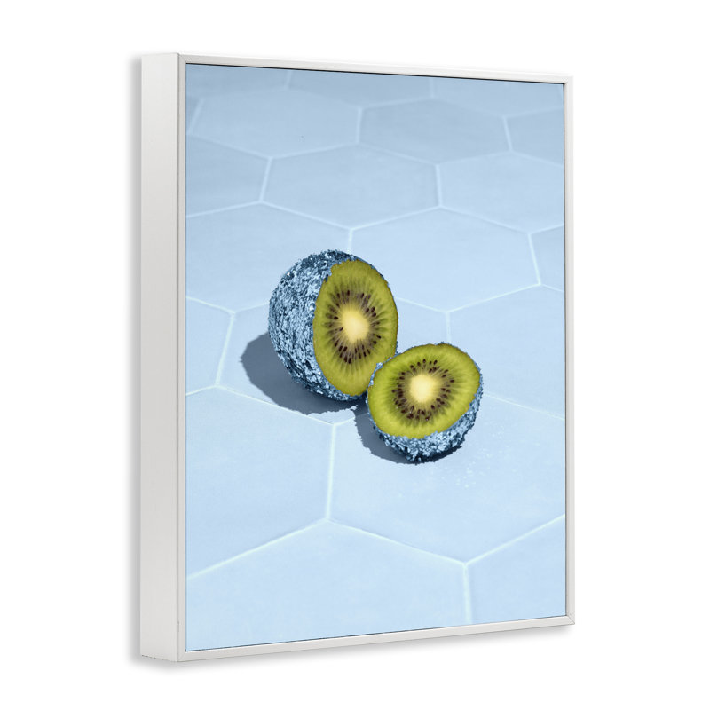 Giclée encadrée Kiwi Blue Glimmer, design par Lish Creative, 14 X 11, Encadrement giclée blanc côtier