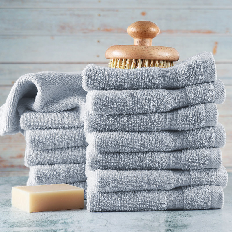 Rivage Soft 100% Cotton Washcloth Towel Set, Ice Blue