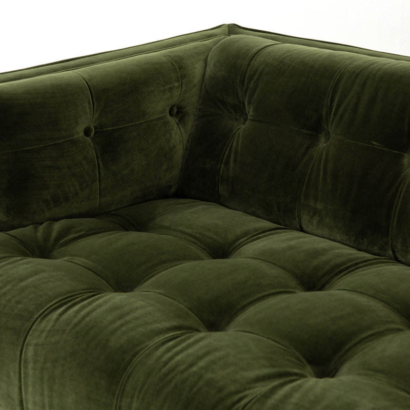 Canapé touffeté 91 po Bari, Velours olive saphir, Gris Aspen