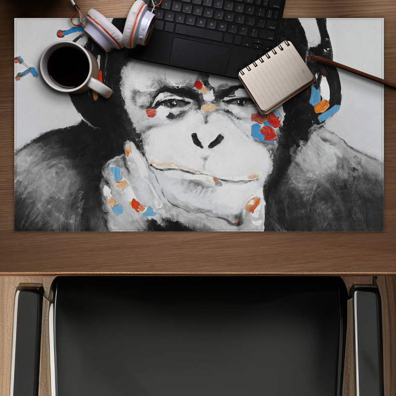 Monkey with headphones - 14.00"x24.25" Desk mat