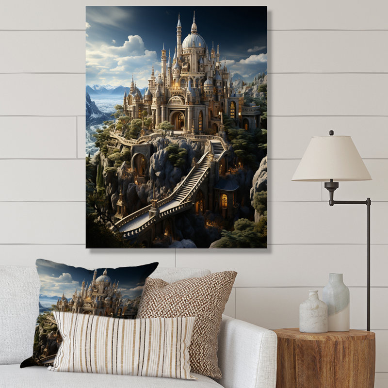 «Enchanted Fortress I», reproduction sur toile, 20" H x 12" W, Encadrement doré