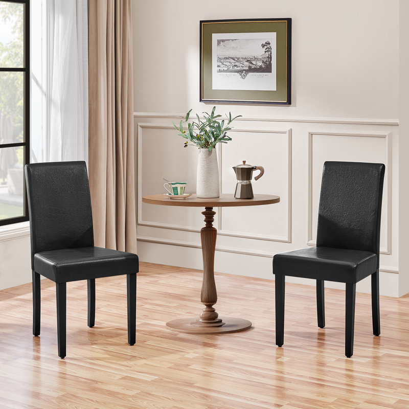 4PCS Faux Leather Dining Room Chairs High Back Padded Rubberwood Legs, Black