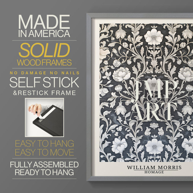 WM MORRIS Series DCXCIII Framed Print - Solid Wood, Grey, 30" H x 24" W