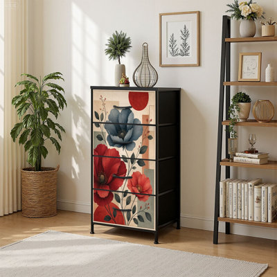 Commode à 4 tiroirs avec tiroirs en tissu
