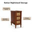 Table de chevet en rotin à 3 tiroirs, table d'appoint étroite en bois massif, meuble de rangement vintage pour chambre, salon ou bureau – Noyer clair