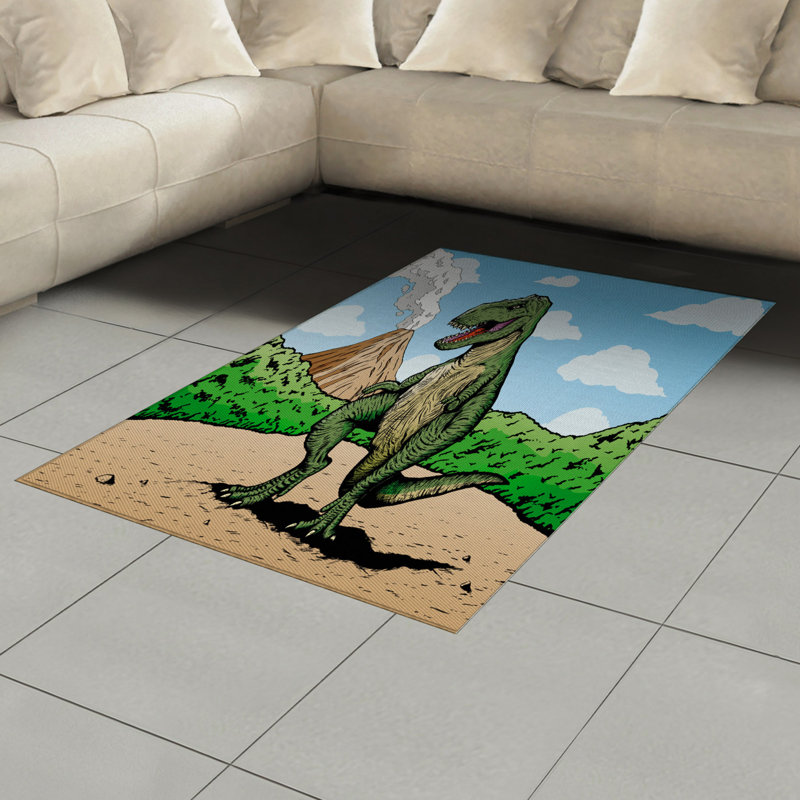 Tapis décoratif en fibre de polyester à haute densité Dinosaur, Rectangle— 4 pi x 5 pi 8 po