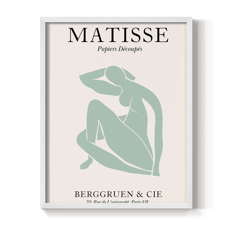 Matisse DII Framed Print - Solid Wood, 14" H x 11" W, White