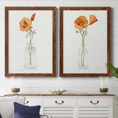 California Poppy Vase I - Toile encadrée de qualité supérieure - prête à être accrochée