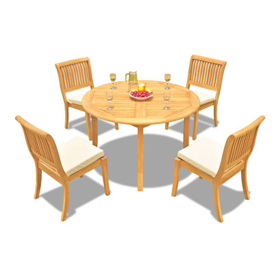 Masten 4 - Person Teak Wood Patio Dining Set with Round Table