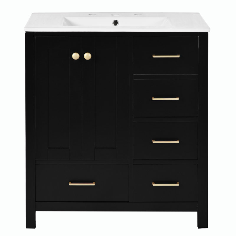30'' Bathroom Vanity with Ceramic Sink Combo, Black