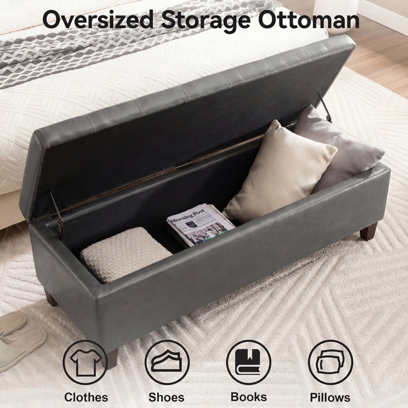 Loggins Faux Leather Upholstered Storage Bench, Dark Gray