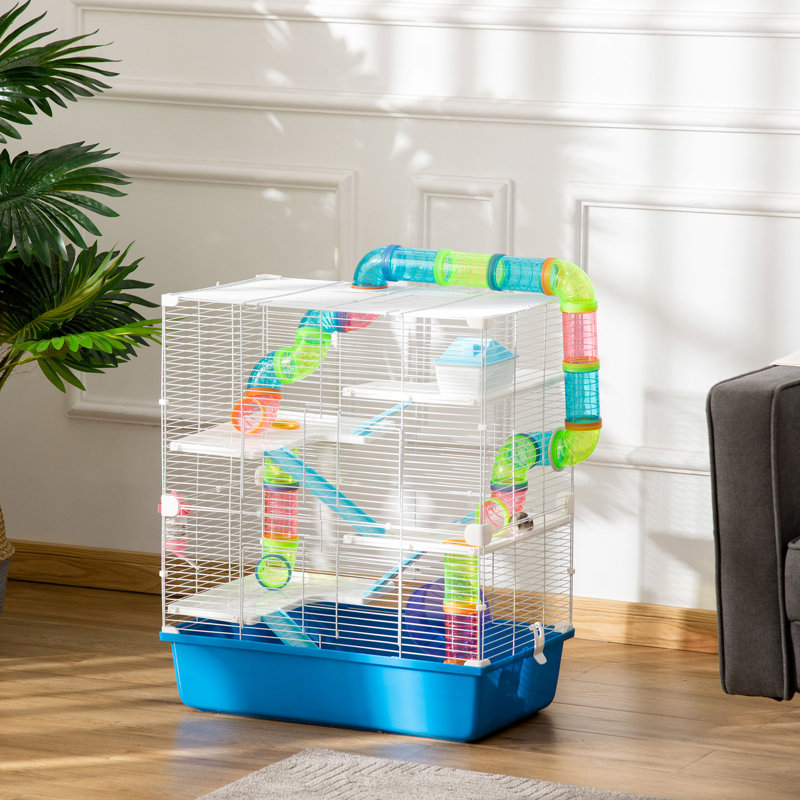 Très grande cage à hamster de 23 po à 5 niveaux avec tubes, tunnels avec poignées, roue d'exercice, bouteille d'eau et plat à nourriture