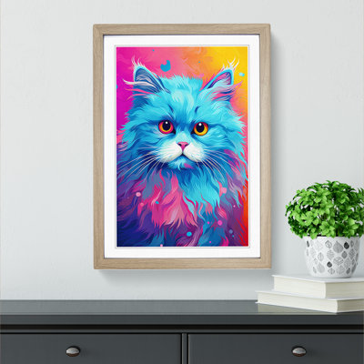 Persian Cat Pop No.2 - Single Picture Frame Print on Wood