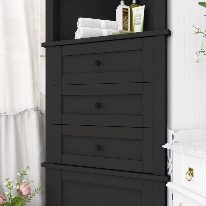 Armoire haute triangulaire à 3 tiroirs avec tablettes réglables pour la maison, Noir