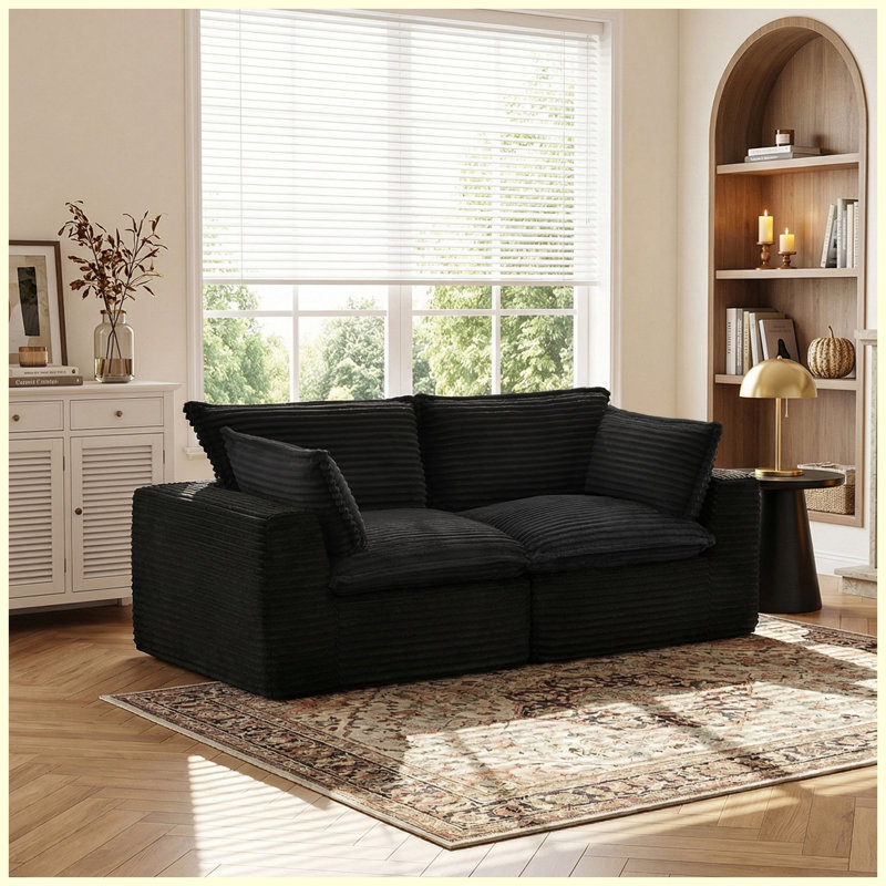 Canapé modulaire d'inspiration nuage 78,8 po Corduroy, Velours côtelé noir