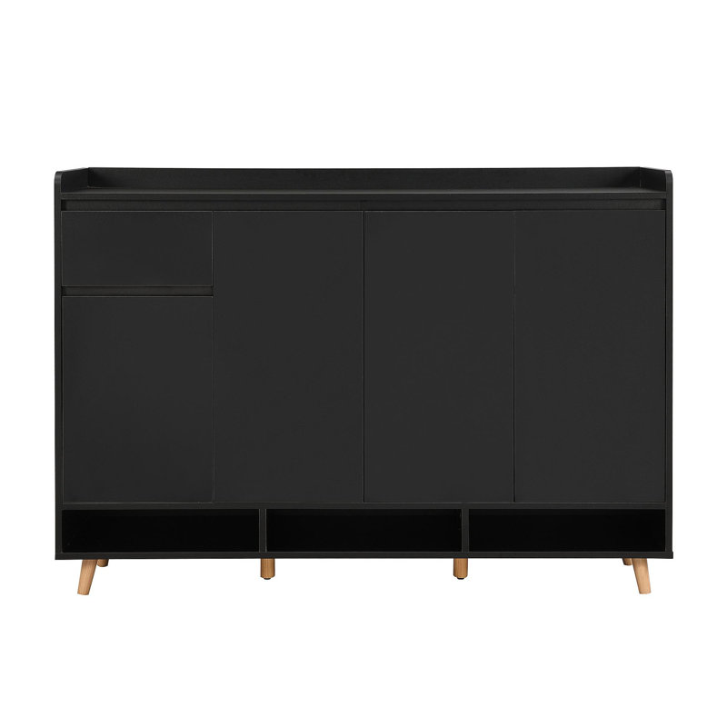 Armoire à chaussures élégante et contemporaine avec tablettes réglables, organisateur de maison minimaliste avec pieds en bois massif, buffet de rangement pour vestibule, salon, noir