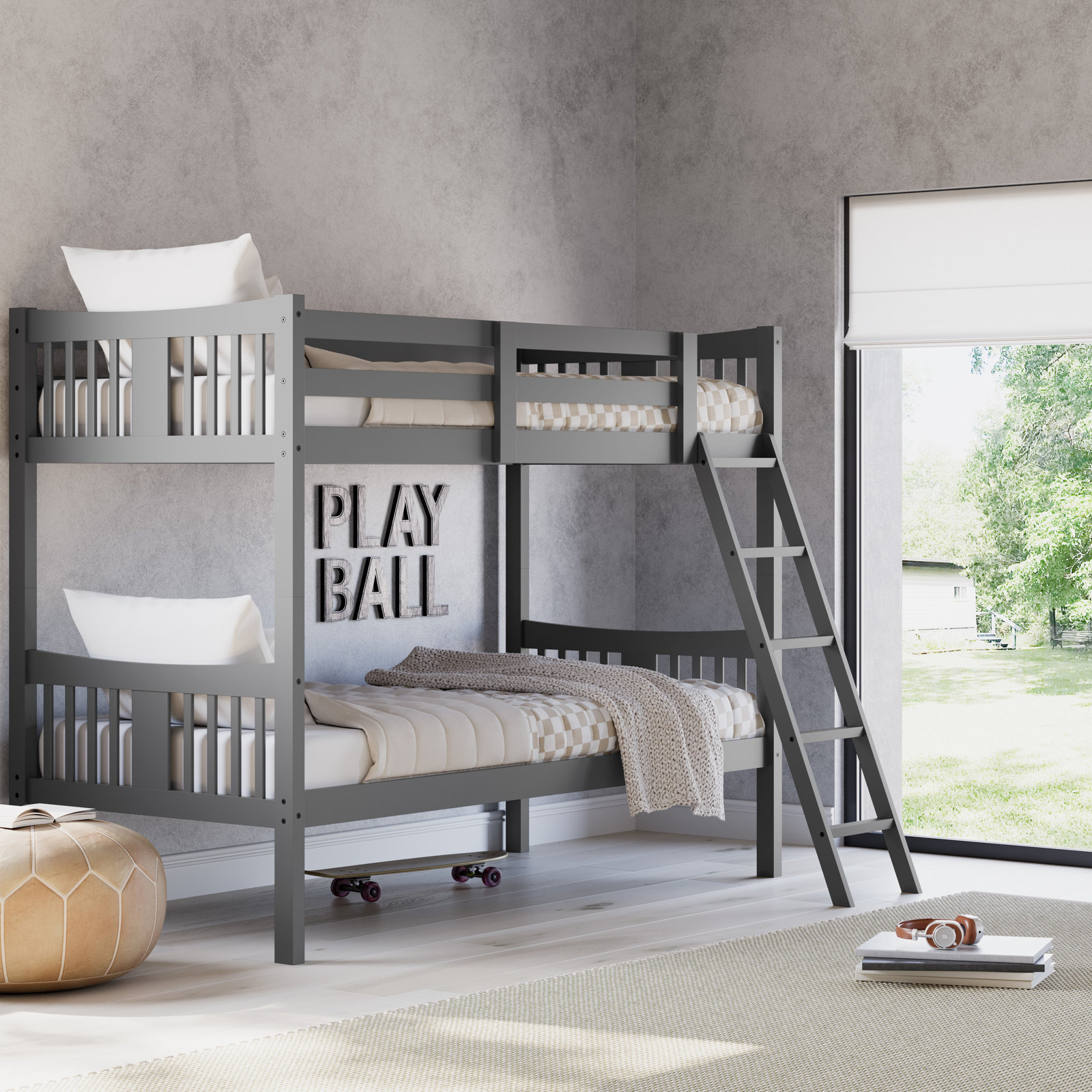 Caribou Storkcraft Solid Hardwood Twin-over-Twin Bunk Bed, Gray