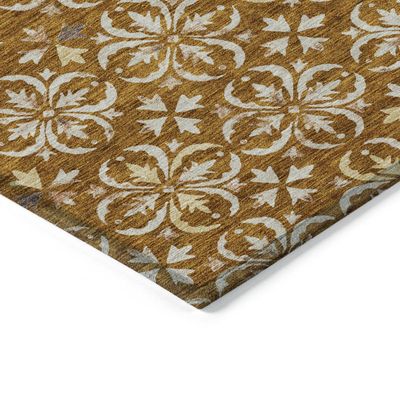 Tapis extérieur lavable floral 8 pi x 10 pi cuivre et beige