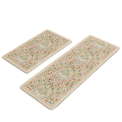 Tapis de cuisine anti-fatigue coussiné, 2 pièces, beige