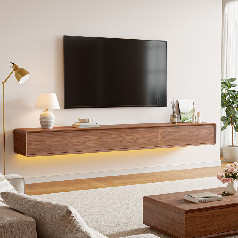 Meuble télé moderne avec tiroirs, H 10,3 po x l 94,52 po x P 14,6 po, Noyer