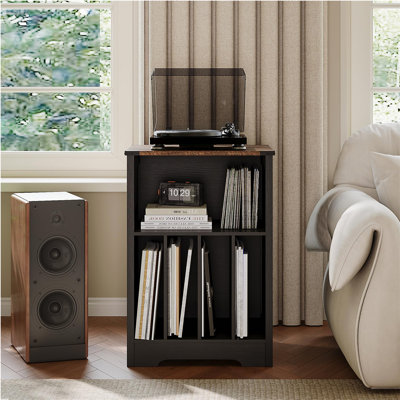 Vinyl Record Storage Cabinet, Turntable Stand Holds 160 Albums, Vintage Black