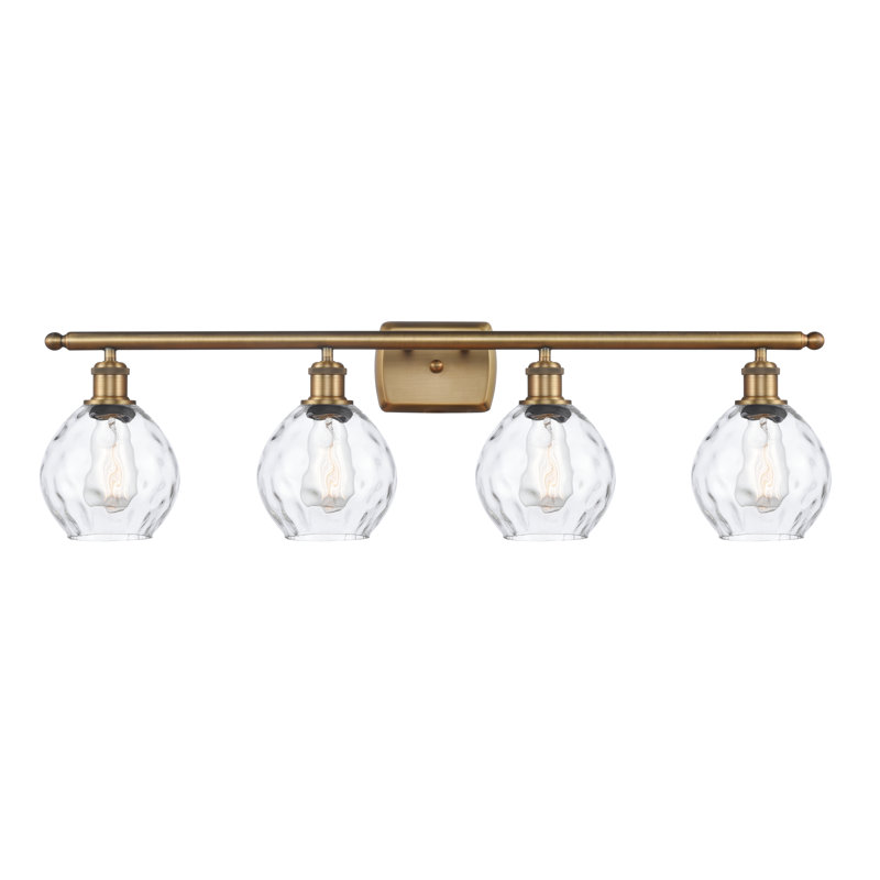 Éclairage pour salle de bain 4 lumières Pomeroy, Transparent, Ampoule DEL 6 watts Vinage, Laiton brossé