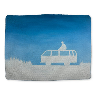 Napperon en polyester tressé bleu Relax