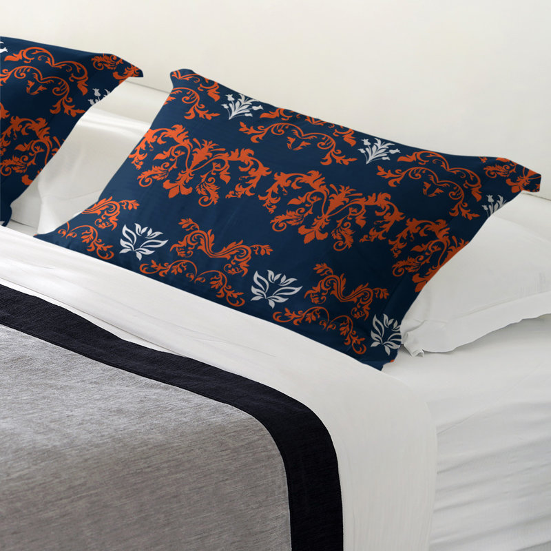 Football Baroque Pattern Pillow Sham, Microfiber, Blue/Orange/White, Standard
